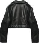 Women Faux Leather Cropped Jacket Lapel Zipper Biker Short Coat with Belt