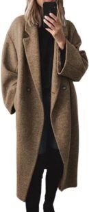 women Winter Double Breas Wool Coat Long Sleeve Notch Lapel Long Trench Coat