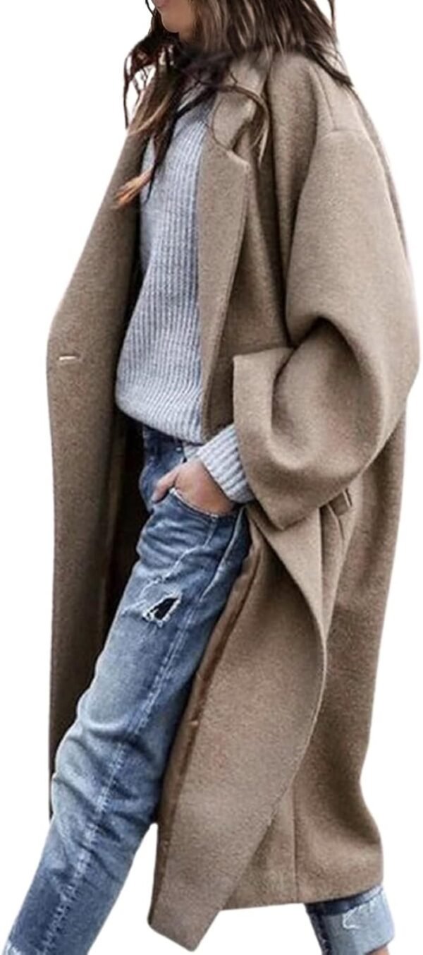 women Oversized Notched Collar Wool Blend Single Breast Midi Long Trench Coat