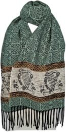 Celtic Jacquard Scarf With Fringe, Made in Scotland One Size Irish Scarf