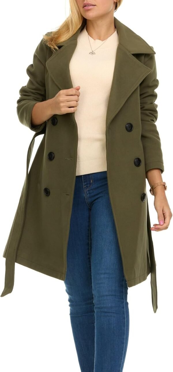 Trench Coat for Women – Double-Breas Long Winter Faux Wool Coat