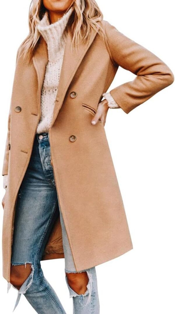 Women Notched Lapel Collar Double Breas Pea Coat Winter Wool Blend Over Coats Long Jackets