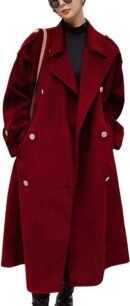 women Winter Double Breas Midi Long Wool Pea Coat Notch Lapel Winter Trench Coat