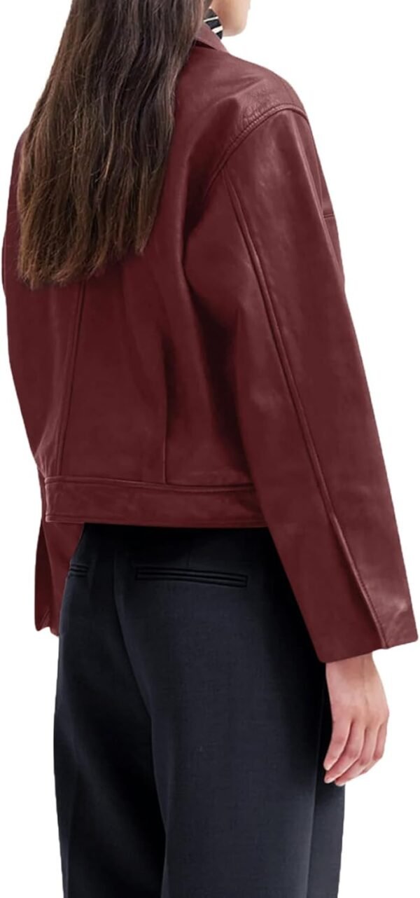 Women Faux Leather Motorcycle Jacket 2025 Trendy Pockets Bomber Zip Up Cropped Jackets Coat Outerwear - Image 2