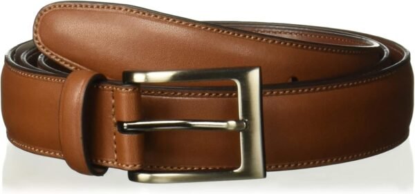 Men  Leather Belt with Stitched Edges, Silver Prong Buckle, 1.5" Width (Available in Big & Tall)