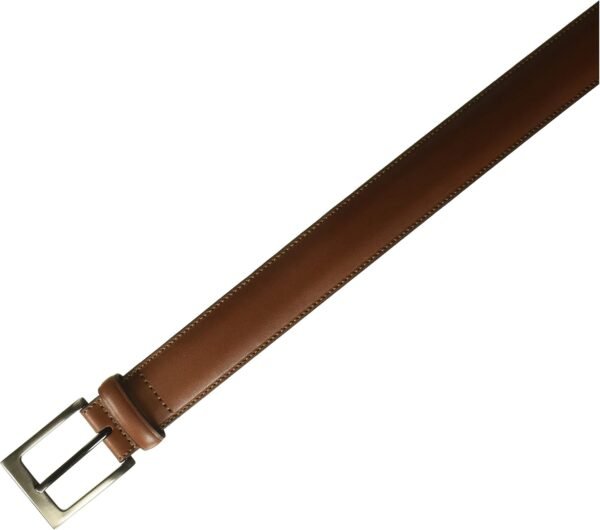 Men  Leather Belt with Stitched Edges, Silver Prong Buckle, 1.5" Width (Available in Big & Tall)