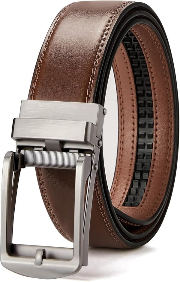 men Belt Leather Ratchet 1 3/8'' Belt For Men Gift Dress and Casual with Adjustable Buckle, Trim to Fit