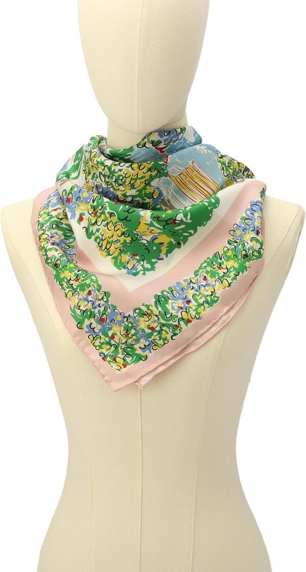 Women Springtime Gardens Silk Square Scarf, Stylish & Lightweight Accessory - Image 2