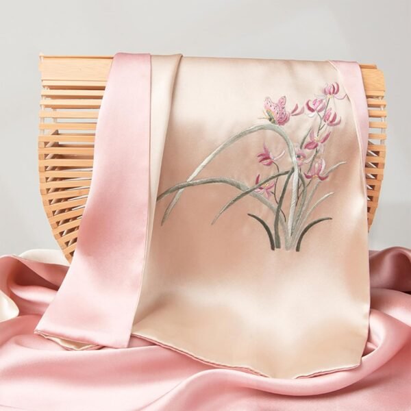 100% Mulberry Silk Scarf for Women, 2 Layer Floral Silk Scarf, Gift for Mom and Women, Gift Box and Bag