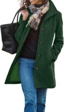 women Casual Thicken Wool Blend Stand Collar Single Breas Pea Coat