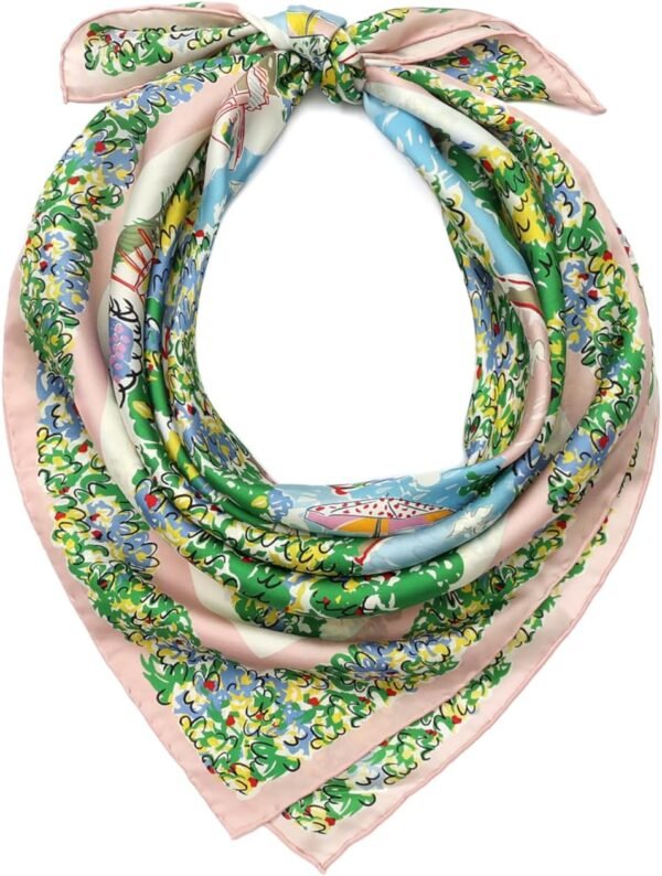 Women Springtime Gardens Silk Square Scarf, Stylish & Lightweight Accessory