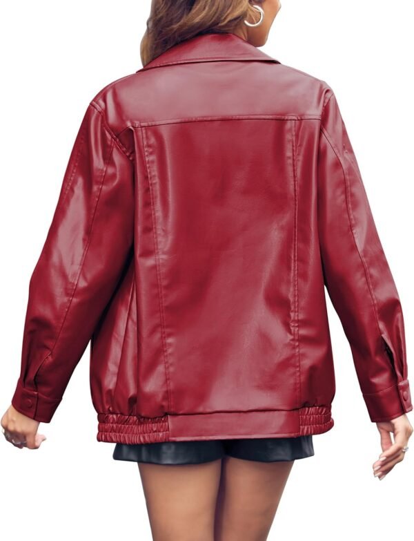 Women Oversized Leather Jackets Faux Casual Zip Up Trendy Bomber Motorcycle Jacket with Pockets S-XL