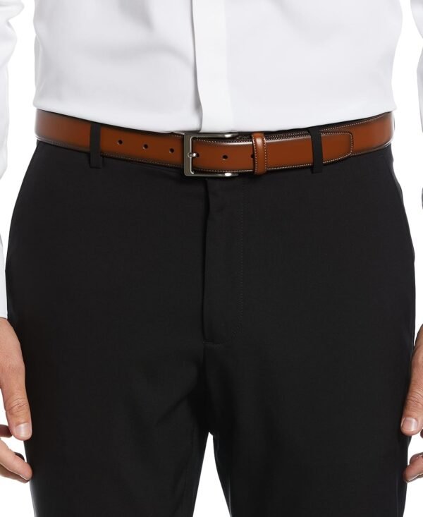 Men  Dress Belt, Leather, Stitched Edges, Metallic Buckle, 1.5" Width (Available in Big & Tall) - Image 2