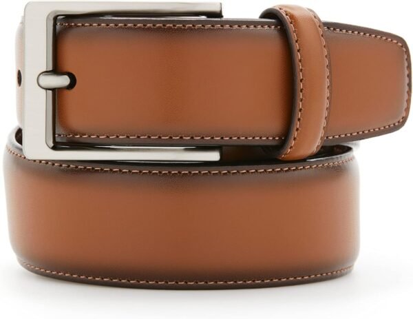 Men  Dress Belt, Leather, Stitched Edges, Metallic Buckle, 1.5" Width (Available in Big & Tall)