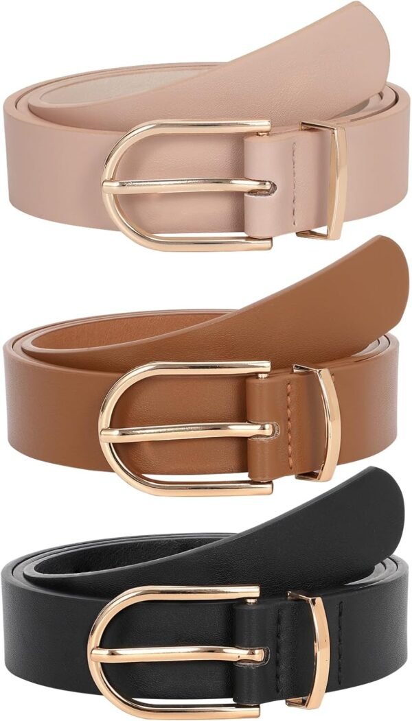 Women Leather Belts for Jeans Pants Fashion Ladies Belt with Gold Buckle
