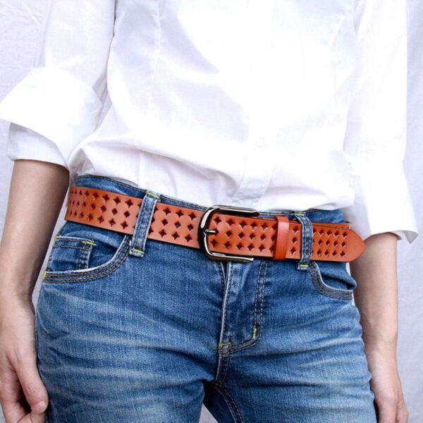 Hollow Leather Belts for Women, Soft Leather Women Belts with Pin Buckle - Image 2