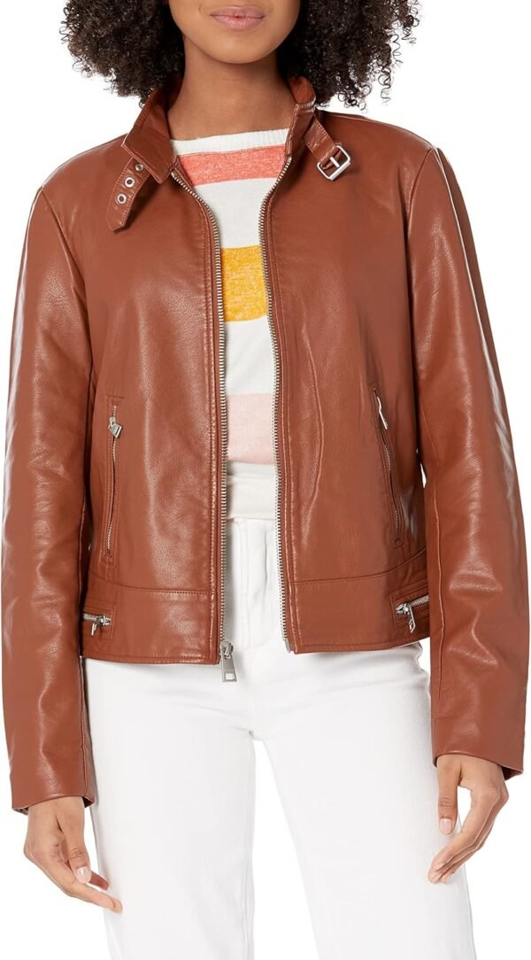 Women Faux Leather Motocross Racer Jacket (Standard and Plus)