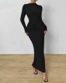 Women Bodycon Maxi Dress Long Sleeve Back Slit Ruched Elegant Party Cocktail Formal Fall Wedding Guest Dresses