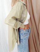 Faux PU Leather  Jacket Women Spring Fall Fashion Button Shirt Jacket Blazer Coat