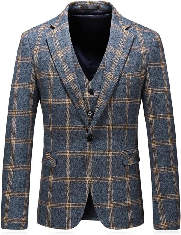 Men Suits 3 Piece Check Plaid Suit Single Breasted One Button Jackets Formal Dress Party Prom Tuxedo Suits Blazer Set - Image 2
