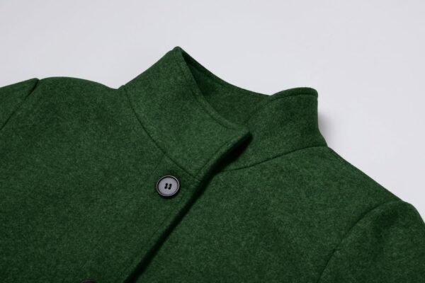Women Winter Long Pea Coat Wool Blend Stand Collar Single Breast Thicken Blazer Jacket - Image 2