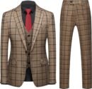 Men 3-Piece Slim Fit Plaid Suit - Blazer, Vest, and Pants Set for Wedding, Prom, and Business